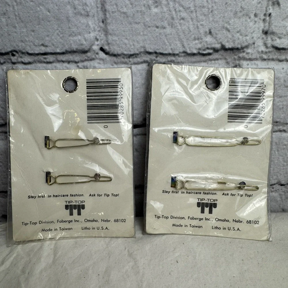 VTG Tip-Top Barrettes (4) Piece Self Clasp Metal and Ball Clasp‎ Rainbow CUTE